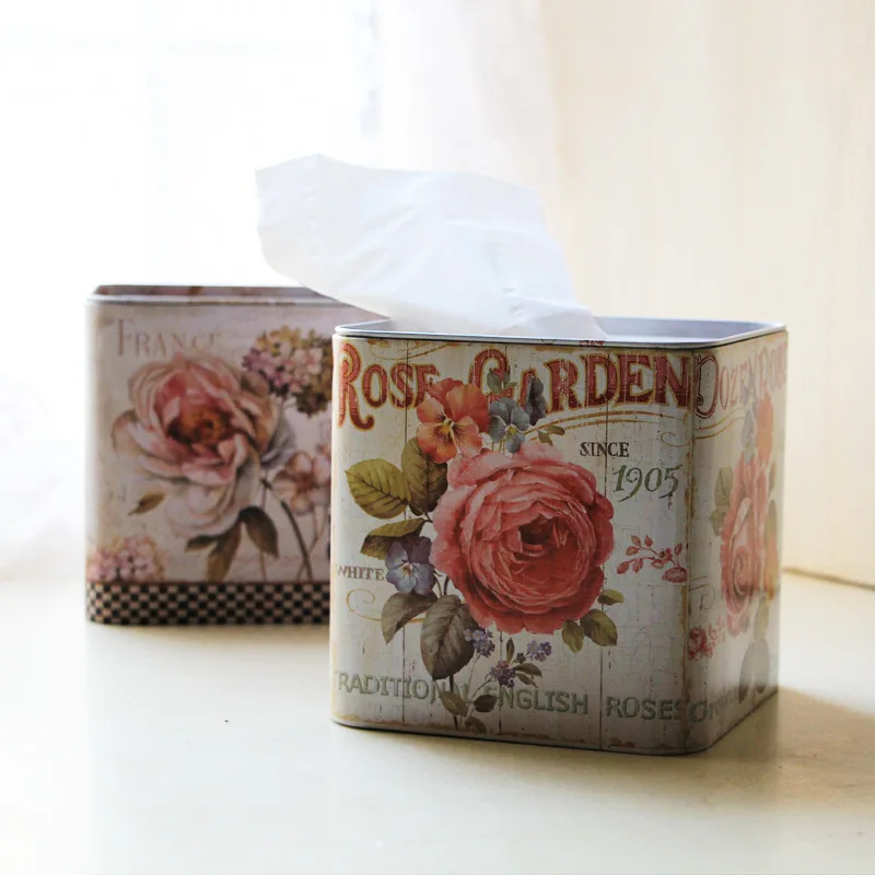 1 шт. Цветочная квадратная жестяная бумажная коробка для полотенец держатель