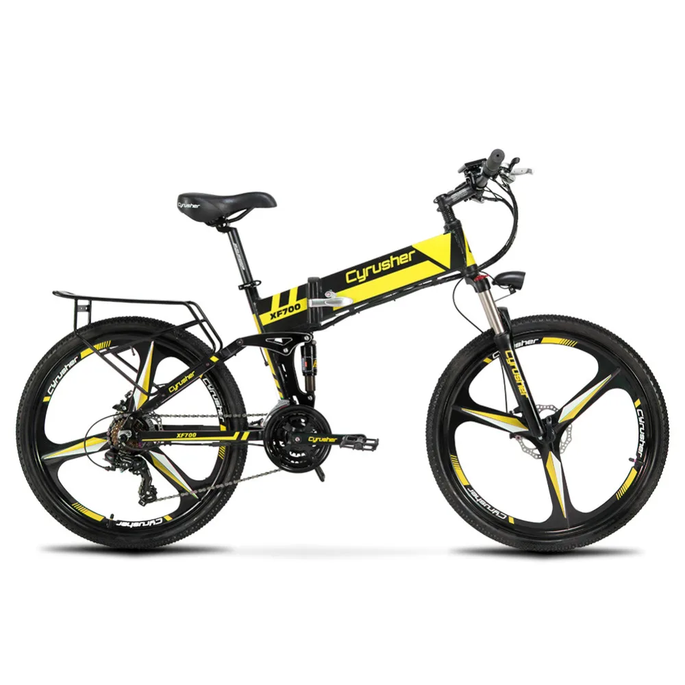 Cyrusher XF700 MTB Mans Folding Electric Bike Mountain 17 X 26 Inch Full Suspension 250 W 36V 21 Speeds With Storage Rack | Спорт и