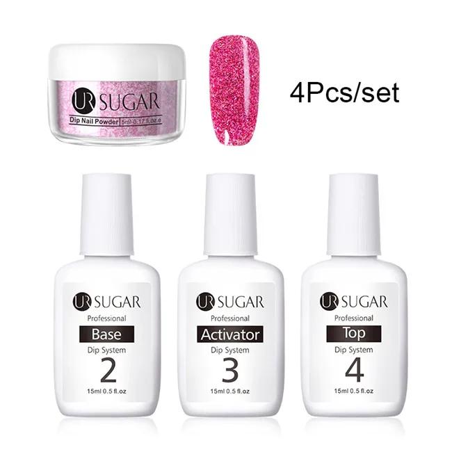 4Pcs set 7 Ur Sugar 5 мл блеск окунания ногтей порошок мерцающий голографический пигмент Пыль порошок украшение натуральный сухой без лампы лечения набор - Цвет: 4Pcs set 7