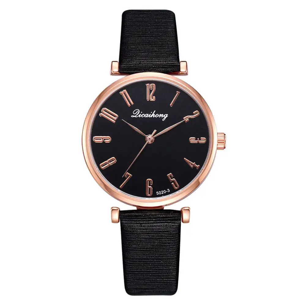Черный Женские часы, кварцевые наручные часы Montre Femme, современный модный кожаный ремешок, высококачественные повседневные цифровые часы - Цвет: Черный