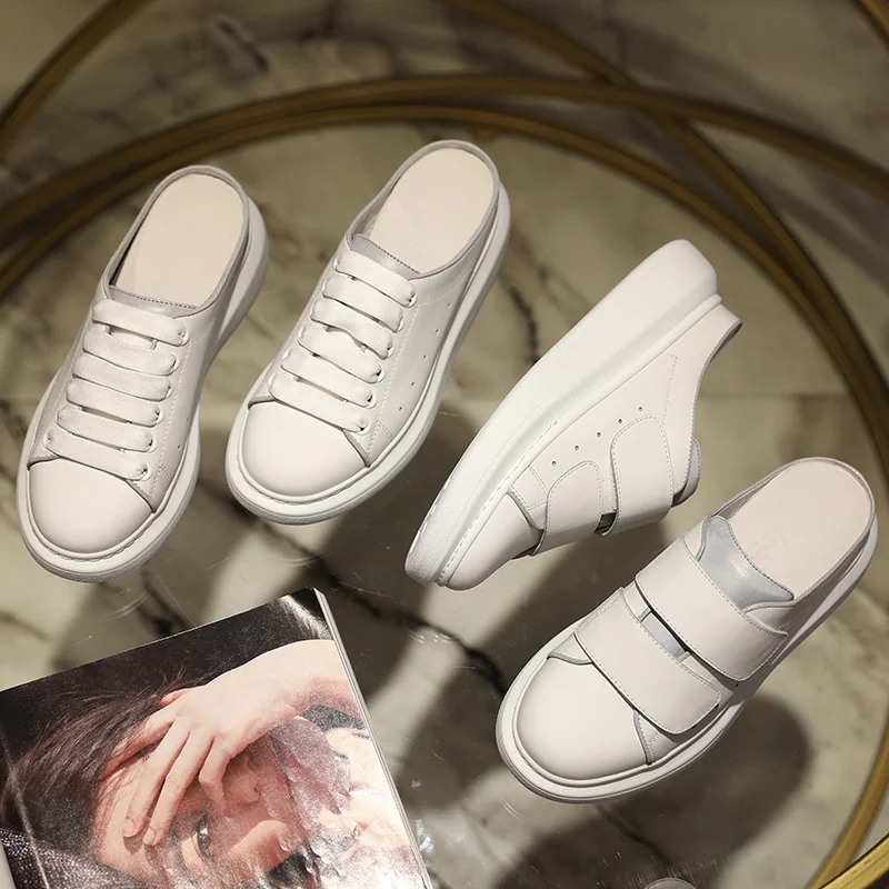 

Stylesowner 2020 Lady White Shoe 6.5cm Thick Sole Flat Platform Slip on Fashion Shoe All-match Beautiful Femme Sapatos De Mujer