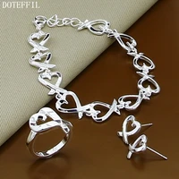 doteffil 925 sterling silver heart bracelet earring ring set for women wedding engagement party jewelry