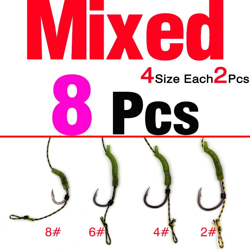 8Set Mixed MNFT 8 шт. Карповые рыболовные готовые завязанные волосы Chod Rigs сделанные волосы комбинация тефлоновые колючие крючки размеры 2#4#6#8 - Цвет: 8Set Mixed
