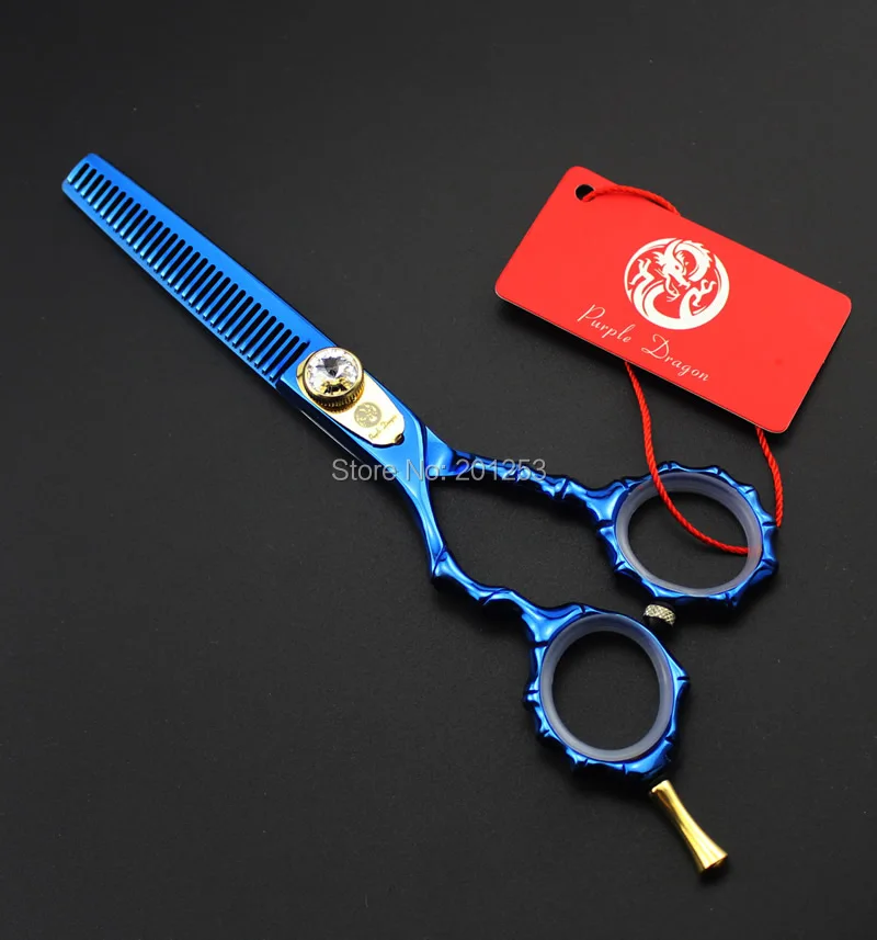 

Japan 440C 5.5" Left Hand Cutting Scissors Thinning Shears Blue Professional Hair Shears Bamboo Handle for Hairdressers LZS0684
