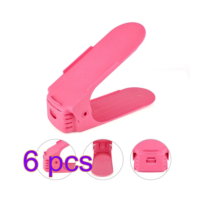 Pink 6 шт./компл. двойная стойка для обуви Регулируемый органайзер для обуви Подставка для обуви держатель; для хранения экономии пространства домашний инструмент для упорядочения - Цвет: Pink