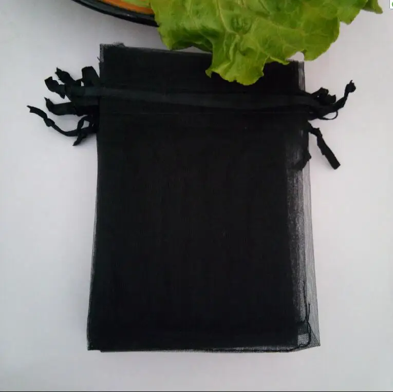 50 шт./10x15 11x16 13x18 15x20 см черные сумки из органзы на шнурке подарочные пакеты для