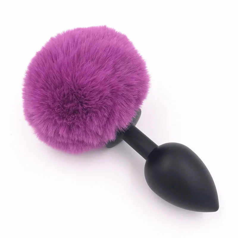Metal Butt Plug Purple Pompon Rabbit Tail 3 Size Anal Sexy Bunny Dilatator Cosplay Sex Toys for Woman H8-65D | Красота и здоровье