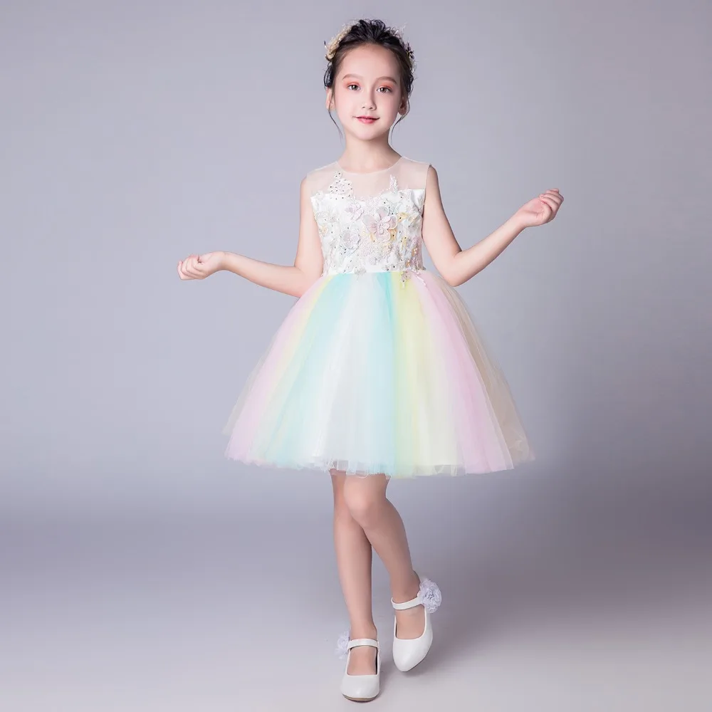 Colorful rainbow dress for teens girl elegant princess birthday and wedding of honor large sizes ceremony | Детская одежда и обувь
