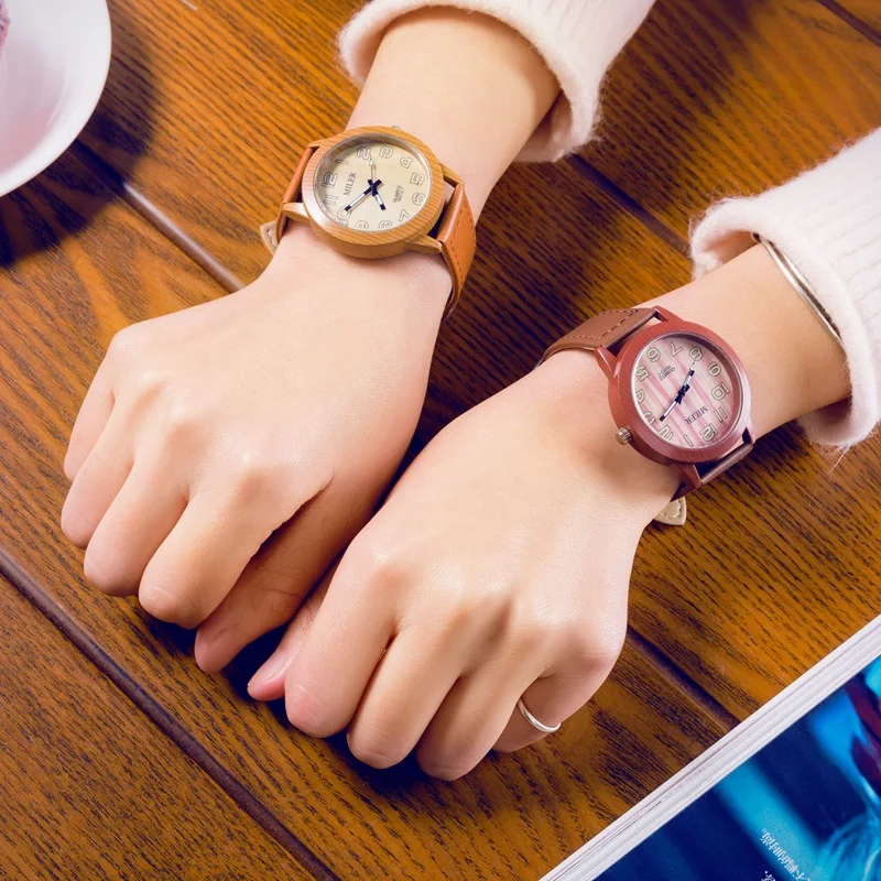 Мужская Новая Мода моделирование Бамбука Деревянный Наручные Часы С Кожа