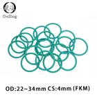 Резиновое кольцо 5 шт.лот, зеленое уплотнительное кольцо FKM, толщина 4 мм, уплотнительное кольцо OD22242526272830323334 мм, резиновое уплотнительное кольцо, прокладка, шайба