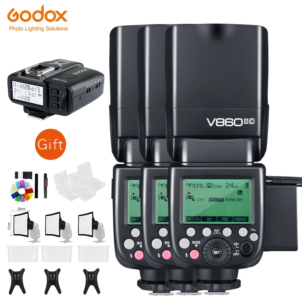 3xV860II C/N/S/F/O GN60 вспышка для фотокамер Speedlite HSS 1/8000s TTL 2 4G с литий ионным аккумулятором