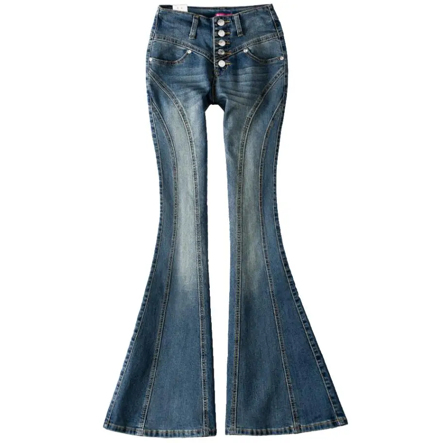 

Fashion Women Flare Leg Jeans Spring Autumn Women single breasteSlim Bell Bottom Jeans Pants Ladies Mermaid Wide Jeans plus size
