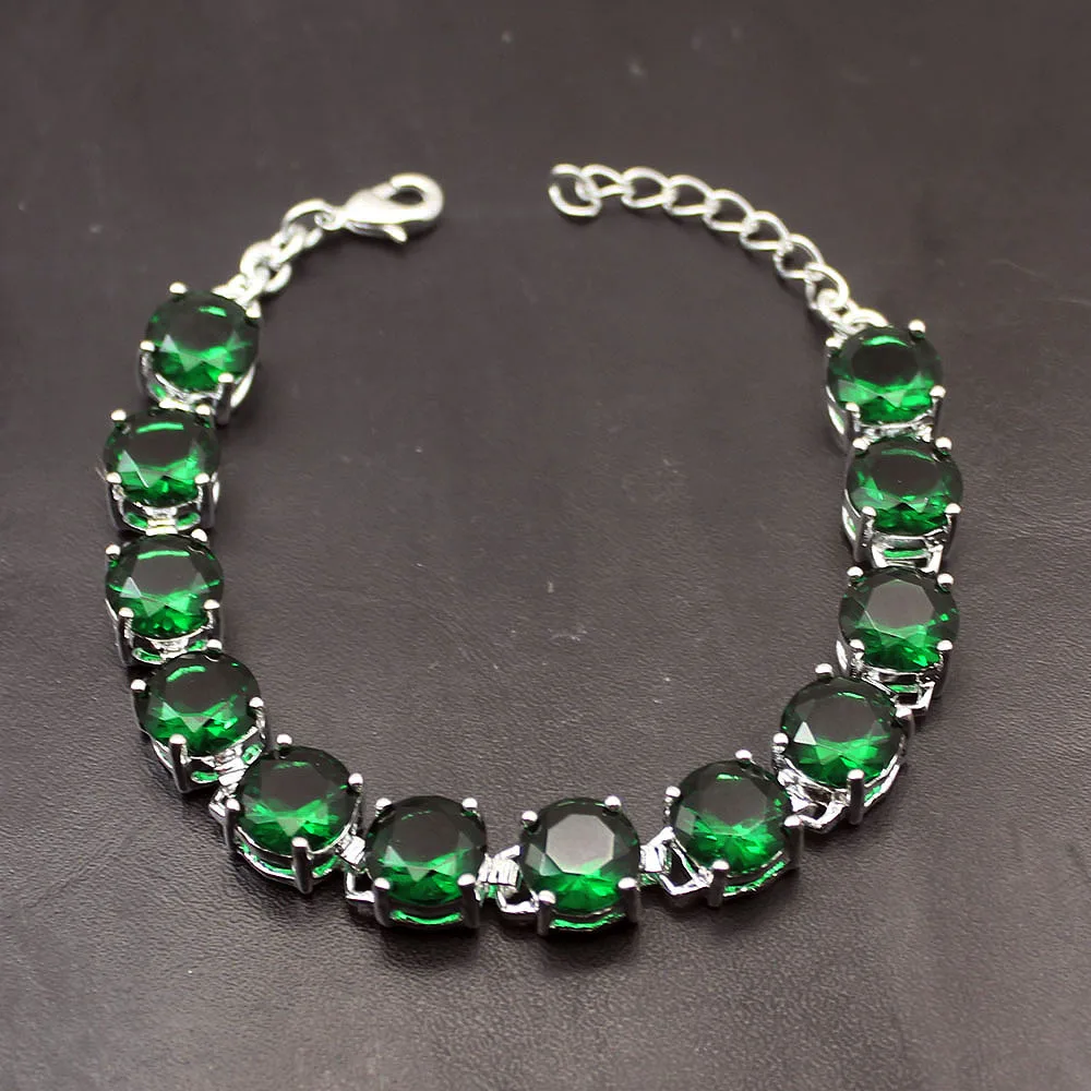 

Royal Shiny Green EmeraldTopaz 925 Sterling Silver Color Women Links Chain Bracelet 8.25 Inch TF941