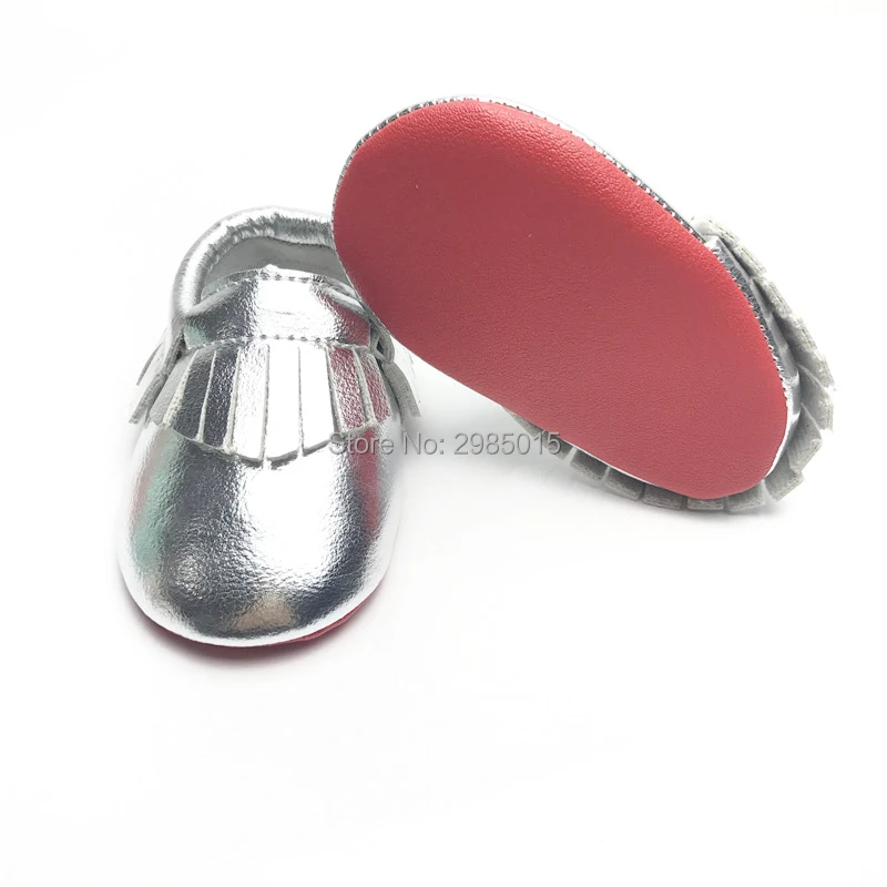 Детская обувь для девочек модные мокасины с красной подошвой и бантом