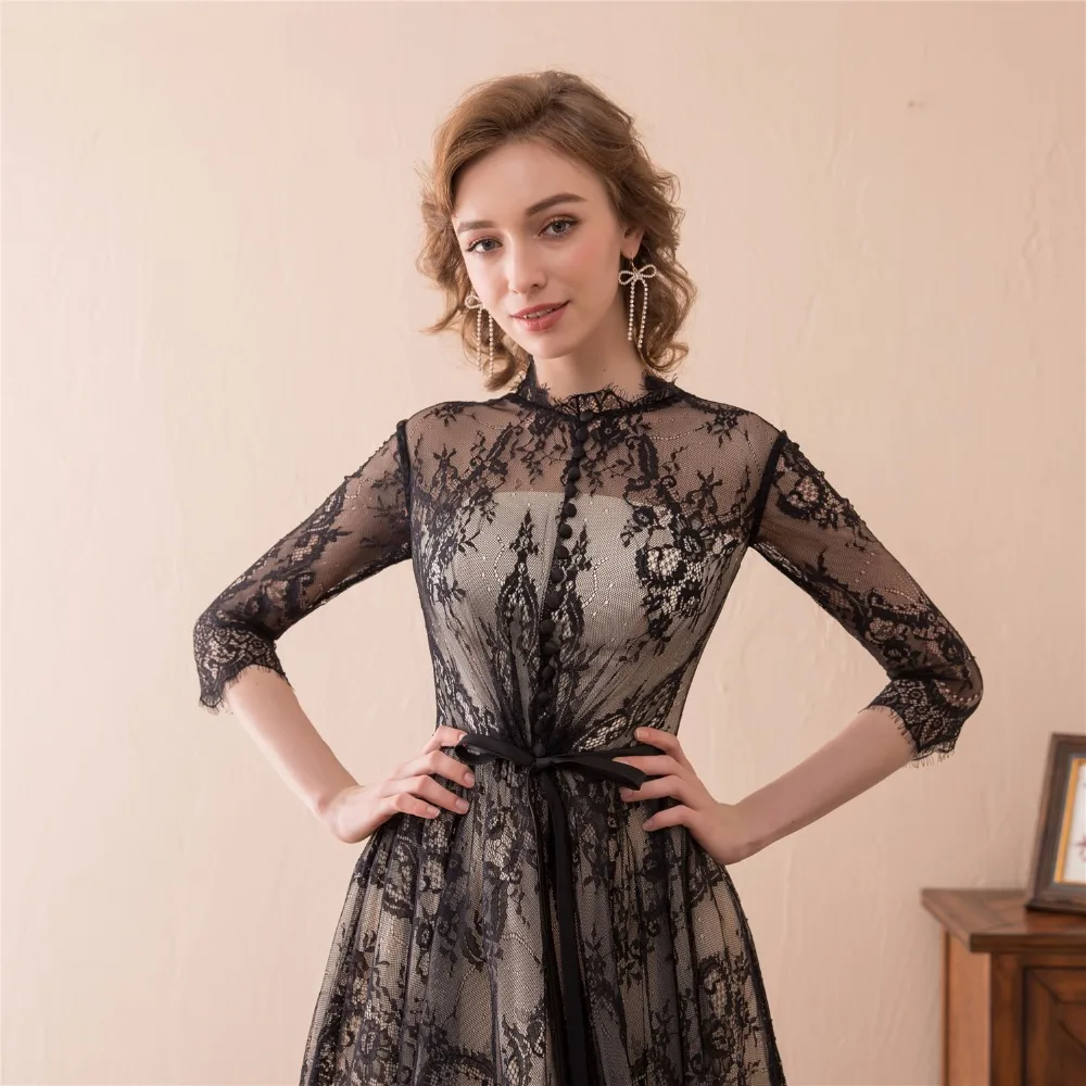 Robe De Soiree официальное длинное вечернее платье кружевное 2018 ТРАПЕЦИЕВИДНОЕ с