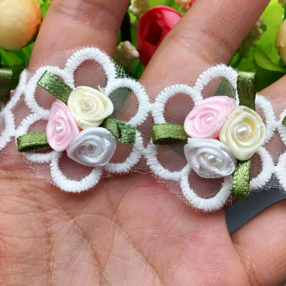 

50X хлопок жемчуг бисером цветок кружевной отделкой в нигерийском стиле ткань лента для аппликации вышитые отделка шитье ремесло для свадебного платья