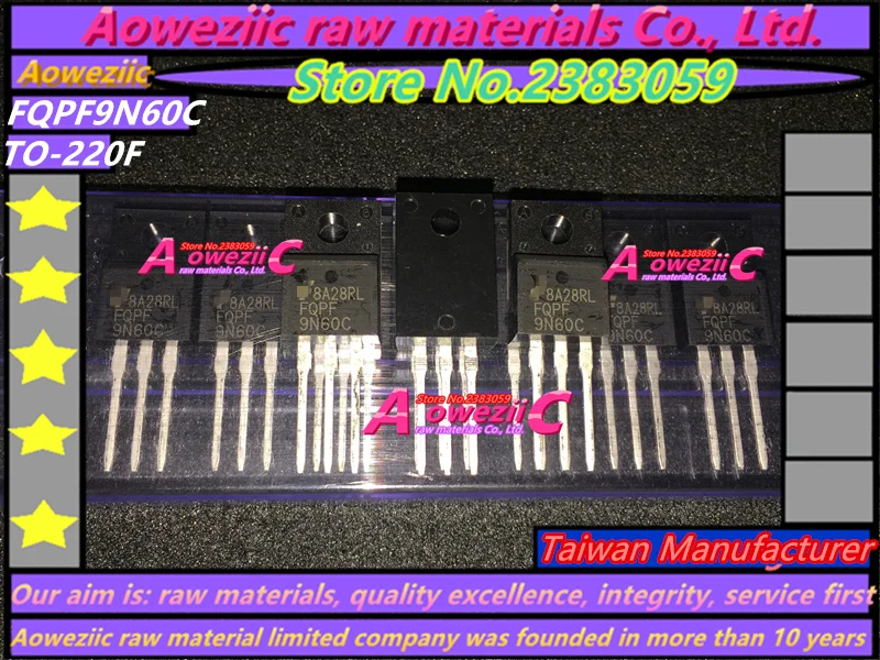 Aoweziic 100% лучшее качество FQPF9N60C FQPF9N60 9N60C TO-220F MOSFET 9A 600V (Производитель Тайвань) |