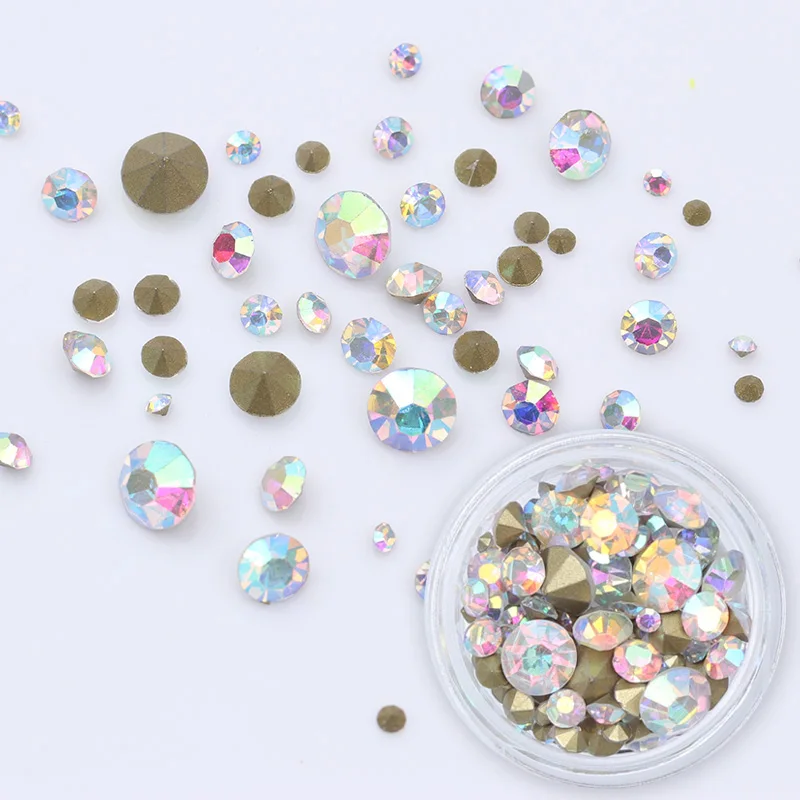 16 узоров Стразы для ногтей набор многоразмерные острое дно смешанные цвета