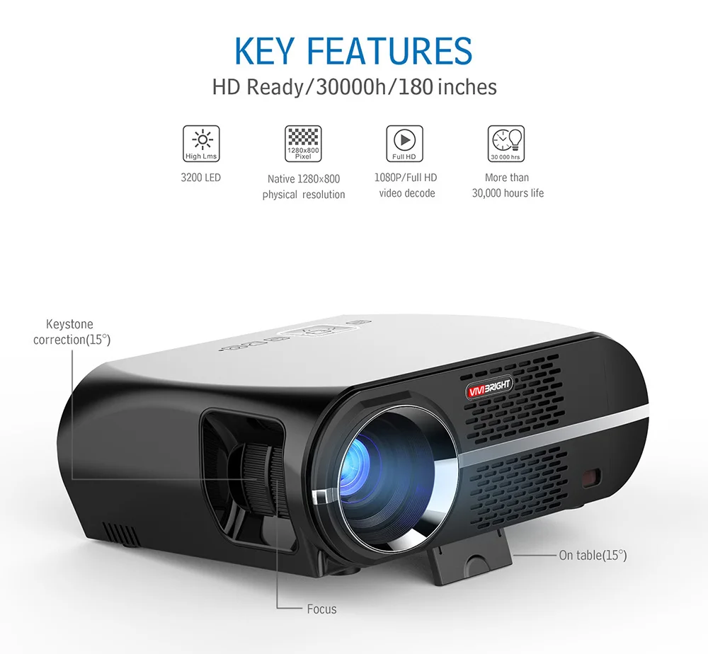 VIVIBRIGHT GP100 Android проектор Full HD 3200 люмен 1080P wifi Bluetooth светодиодный ЖК дисплей домашний