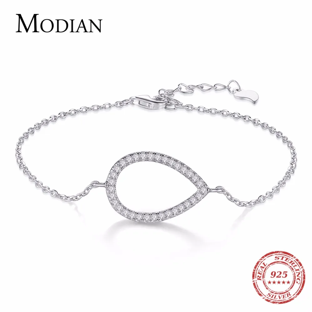 

Modian Hot Sales Real 925 Sterling Silver Water Drop Luxury Clear CZ Charm Bracelet Fashion Simple Silver Jewelry For Women Gift