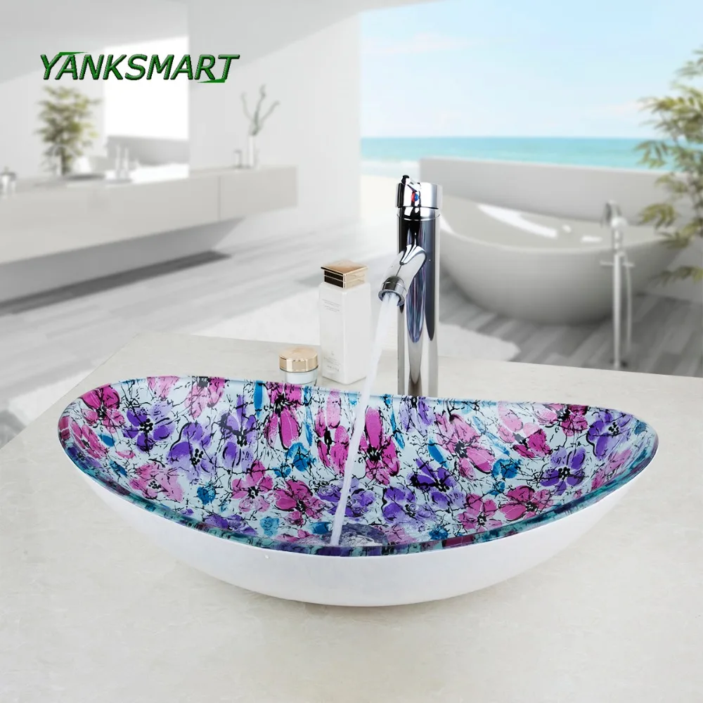 YANKSMART Flora Овальный стеклянный умывальник раковина для раковины ванная