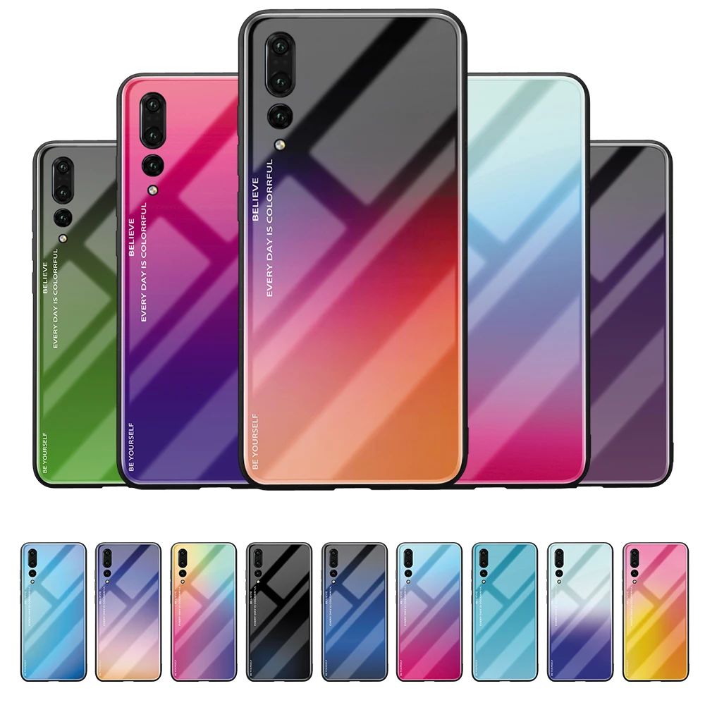 Новые градиентные чехлы с закаленным стеклом для huawei P30 P20 P10 Lite Коврики 20 10 9 8 Pro Nova3 Nova4 Nova3i P9 P10 плюс