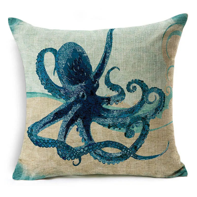 Bule Marine Turtles Octopus Sea Horse Jellyfish Throw Pillow Case On Couch Ocean Animal Linen Comfortable Cushion Cover | Дом и сад