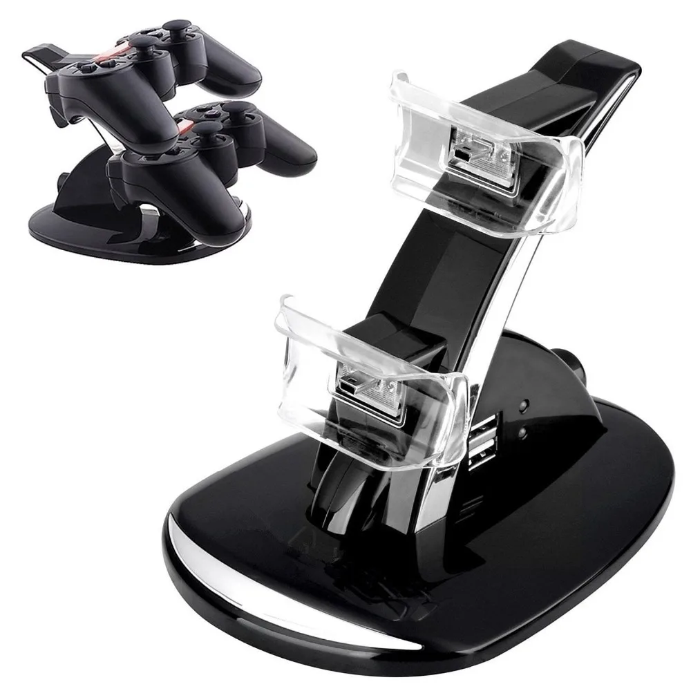 Для контроллера PS3 LED Light Dual USB зарядная док станция Подставка держатель зарядное