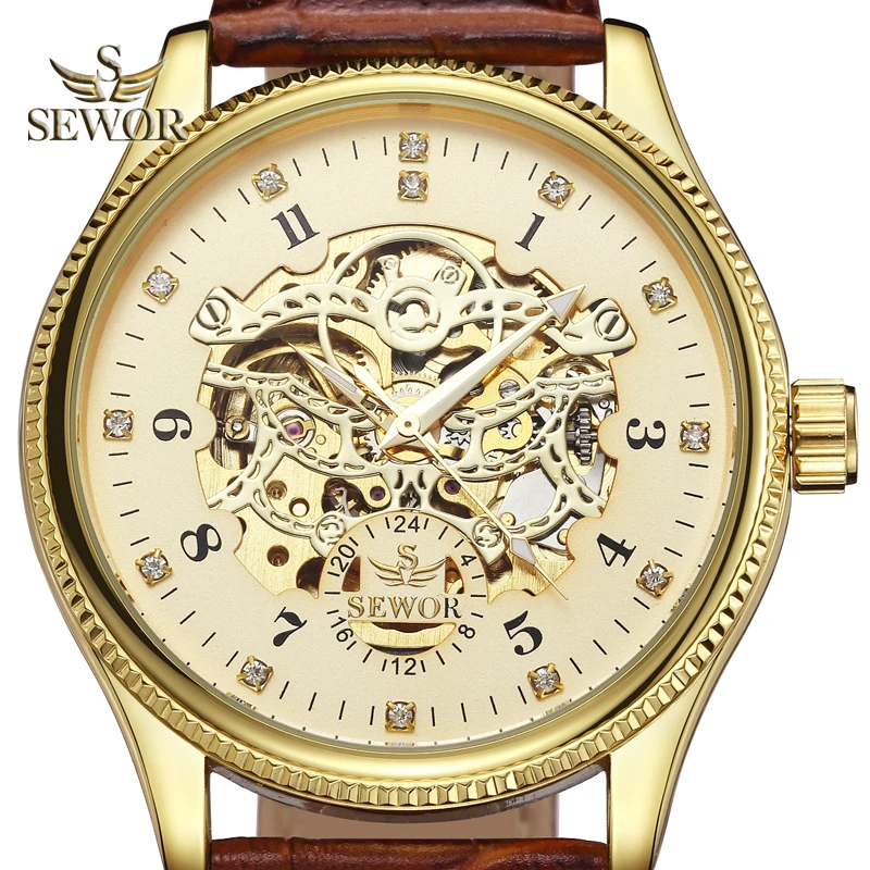 SEWOR 2019 роскошные брендовые Модные мужские механические Автоматические часы с