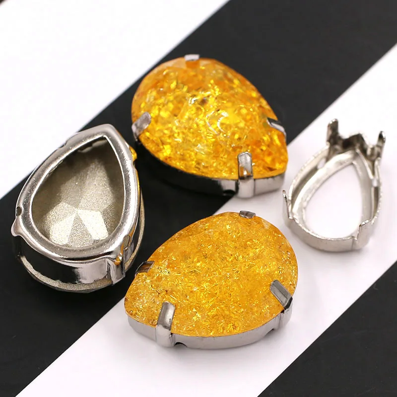 gold yellow K9 стекло кристалл каплевидной формы Стразы пришивные на серебряной основе коготь Установка flatback Стразы для одежды Свадебные украшения - Цвет: gold yellow