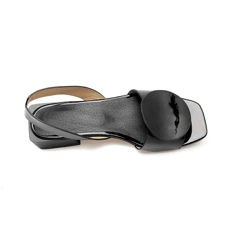 Женские босоножки на среднем каблуке черные из искусственной кожи с открытым