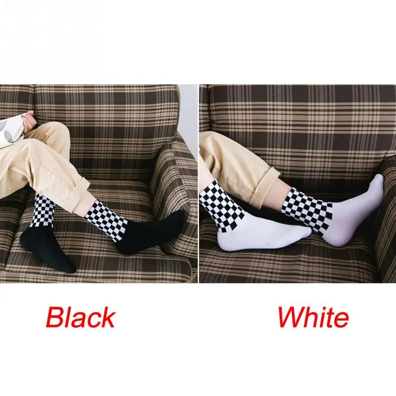 Новинка, мужские носки, шикарные Harajuku шахматные носки для HipHop Sox, длинный, унисекс, хлопковые носки, белые и черные квадраты, носки для скейтборда