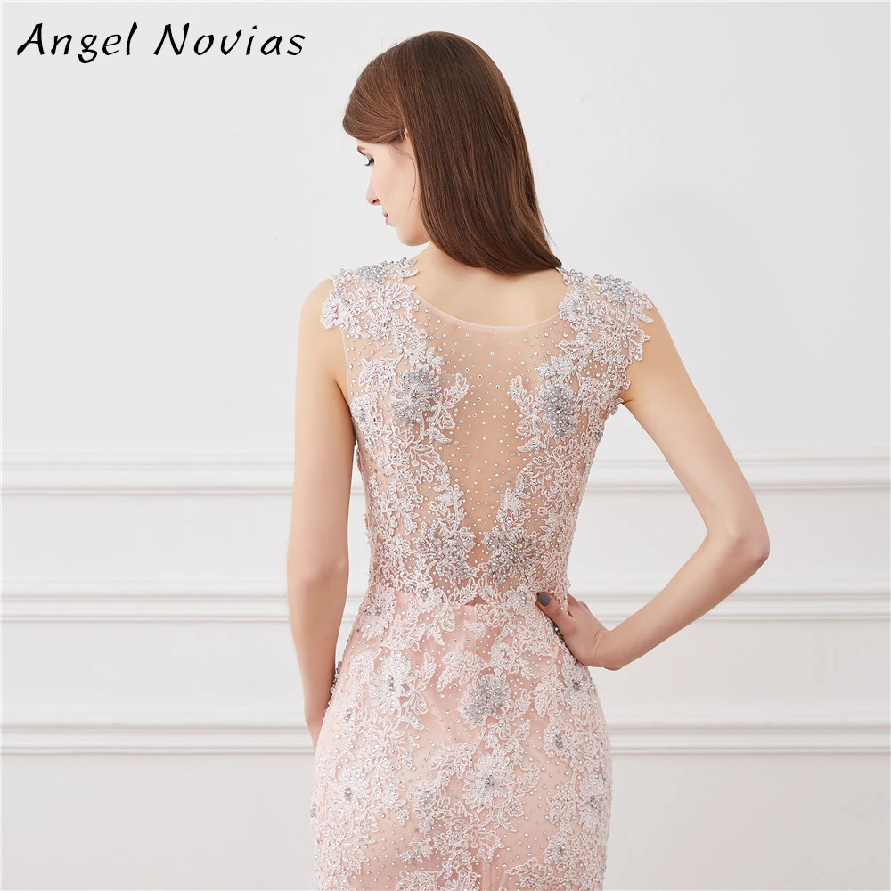 

Angel Novias Real Picture Luxury Long Mermaid Evening Dress 2020 with Feather Shiny Crystal vestidos de fiesta de noche