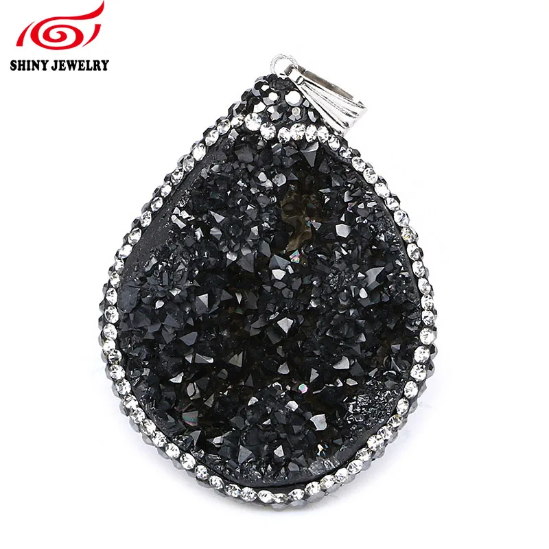 ShinyGem 25-40 мм несимметричный минеральный кристалл кулон циркон обертывание Большие Подвески друзы подвески из настоящего натурального камня для изготовления ювелирных изделий - Окраска металла: Black