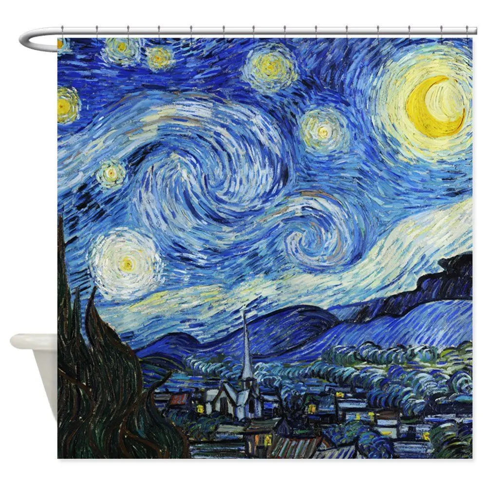 

Van Gogh - Starry Night Shower Curtain - Decorative Fabric Shower Curtain ()