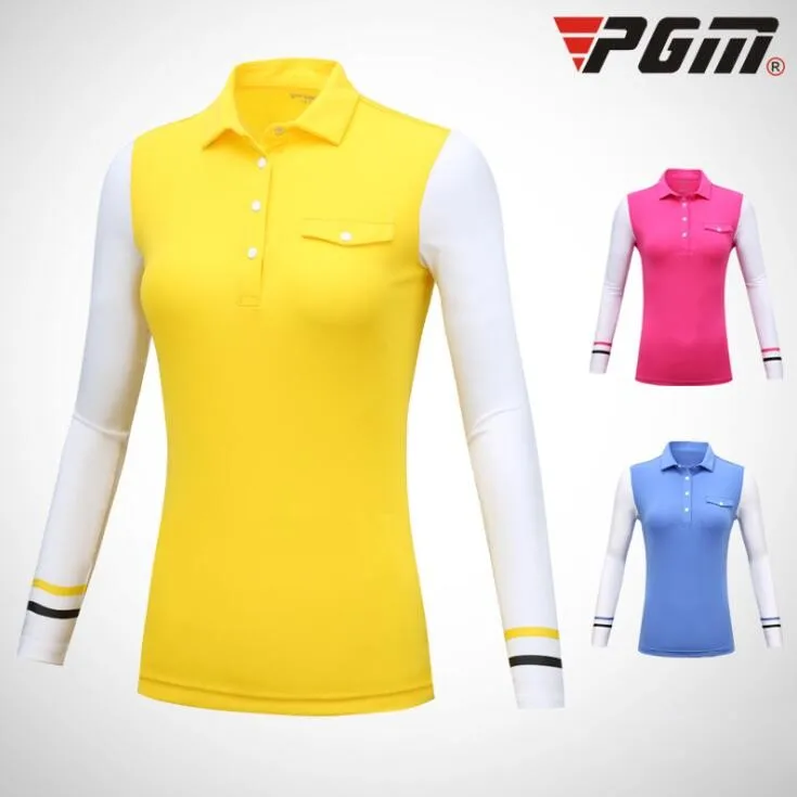 

Autumn Winter Women's Golf T-shirt Lady Breathable Button collar stitching long-sleeved Sunscreen Bottoming Shirts Sportswear