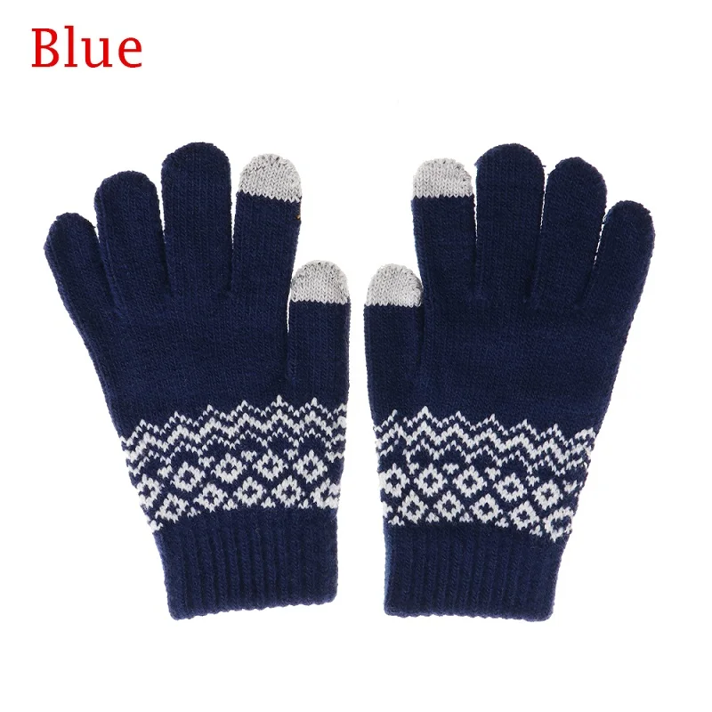 blue Зимние модные перчатки с сенсорным экраном для женщин и девушек, милые шерстяные вязаные рукавицы с рисунком кота для девочек на Рождество - Цвет: blue