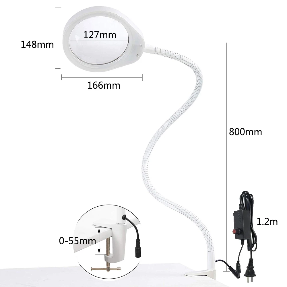 5X 8X 10X Flex Gooseneck Arm Loupe увеличительное стекло объектив Универсальный 2 в 1 светильник ed лупа Настольная лампа регулируемый светодиодный светильник-белый