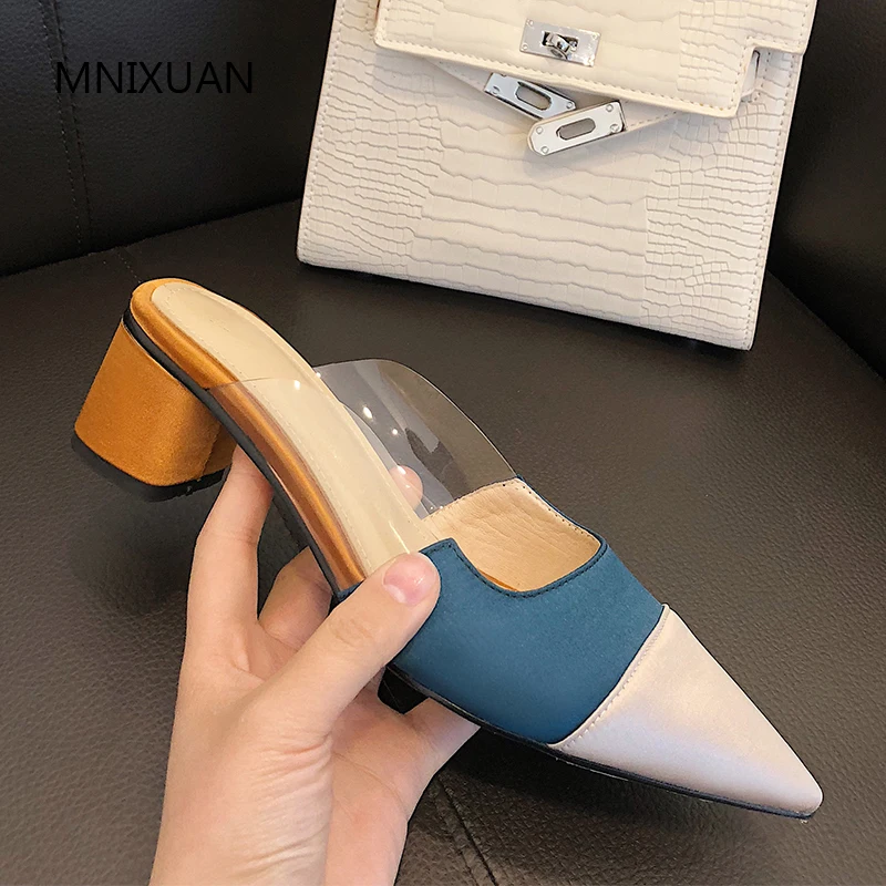 Модные женские туфли MNIXUAN лодочки мюли весна 2019 новинка шелковые прозрачные с