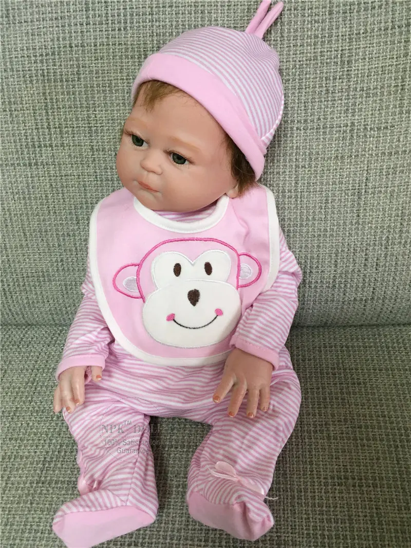 50 см ручной работы всего тела винилсиликоновых Reborn Baby Doll яркие Bebe Reborn девушка кукла с розовым одежда в полоску детские игрушки bonecas