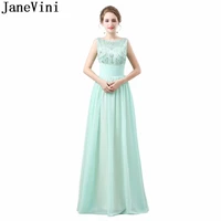 janevini mint green long bridesmaid dresses beaded crystal big bow chiffon wedding party dress backless maid of honor gowns 2020