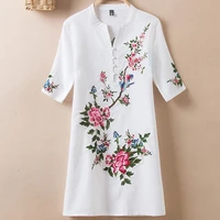 summer womens tops and blouses 2019 embroidery vintage print floral linen blouses short sleeve v neck shirt blouse plus size