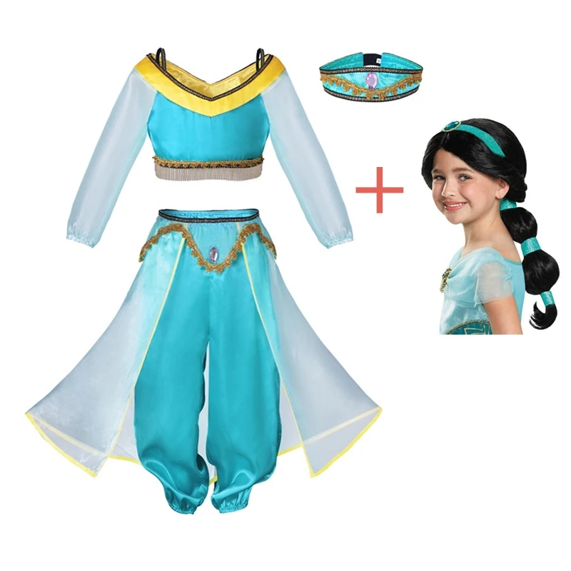 Dress 02 and hair FindPitaya/рождественское детское платье маскарадный костюм с изображением лампы Аладдина платье принцессы жасмин для девочек Карнавальный костюм из двух предметов - Цвет: Dress 02 and hair
