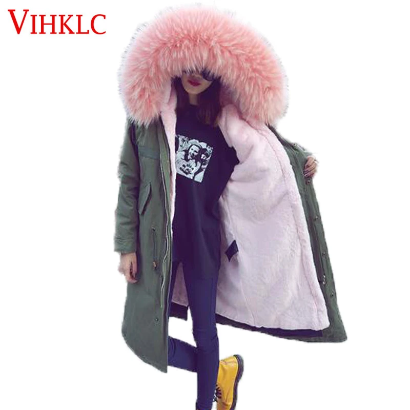 2017 зимний женский с капюшоном пальто меховым воротником утепленная теплая
