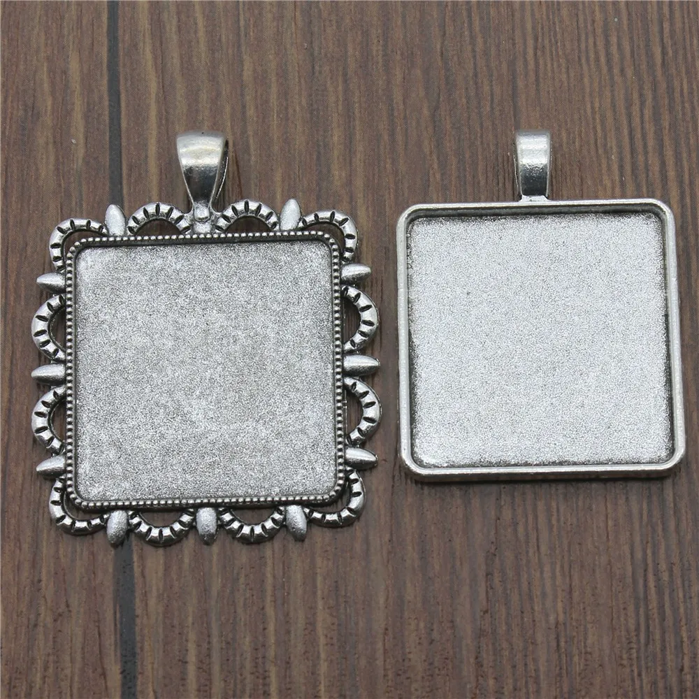 

Fit 30mm Square Glass Cabochon Base Setting Pendant Tray For Jewelry DIY Making Antique Silver Color Antique Bronze Color