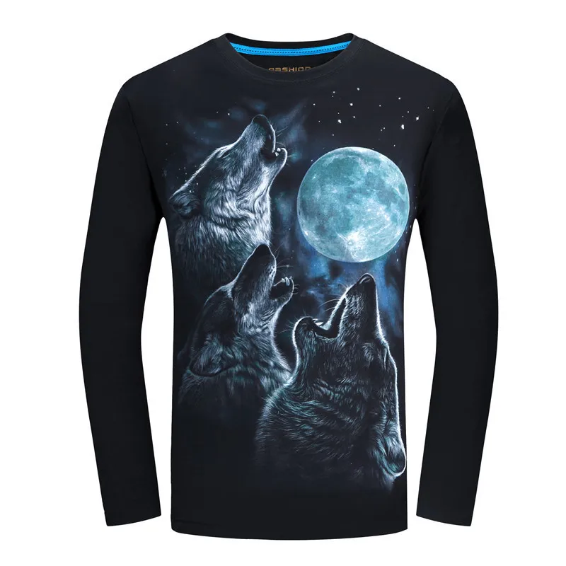 2018 Cheapest Fashion Men t-shirt long sleeve cool design 3d funny t shirt homme Wolf Printed casual top Plus Size 6XL wholesale