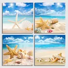 Плакат для домашнего декора, настенная живопись, 4 шт., морской пляж, Морская звезда, картины для гостиной
