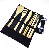 bamboo travel tableware reusable bamboo cutlery set with carrying case portable wooden dinnerware bamboo charcoal toothbrush