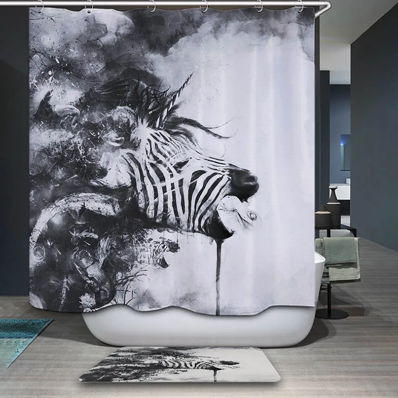 Monily полиэстер водонепроницаемый мультфильм Животные Зебра Печать занавеска для