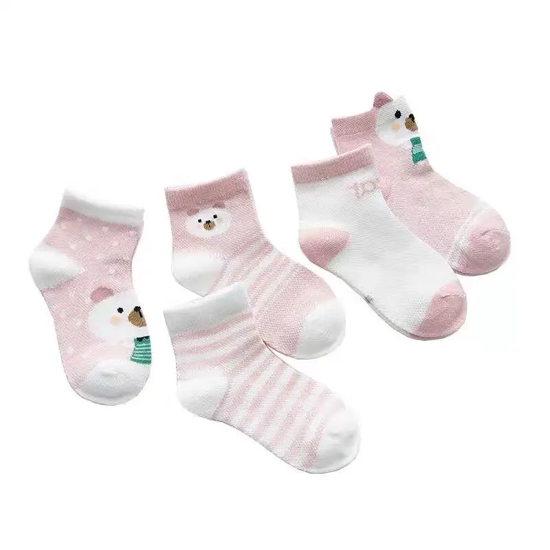 Pink bear 5 пар/упак. детские носки летние сетчатые хлопчатобумажные колготки для новорожденных, детские носки, одежда для малышей, аксессуары - Цвет: Pink bear
